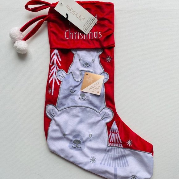 Rachel Zoe Holiday My First  Christmas Stocking Red Velour - Picture 1 of 2
